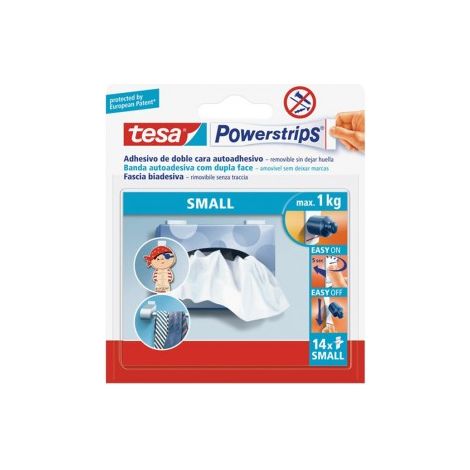 Blisterpackung mit 14 kleinen Klebestreifen. 1kg 58560 tesa Powerstrips