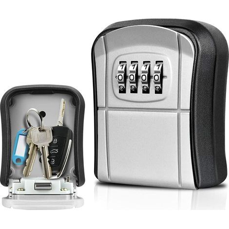 Boîte à clés murale Mini coffre-fort extérieur avec code à 4 chiffres réinitialisable Boîte à clés étanche pour garage d'usine à domicile (gris) (1/5)