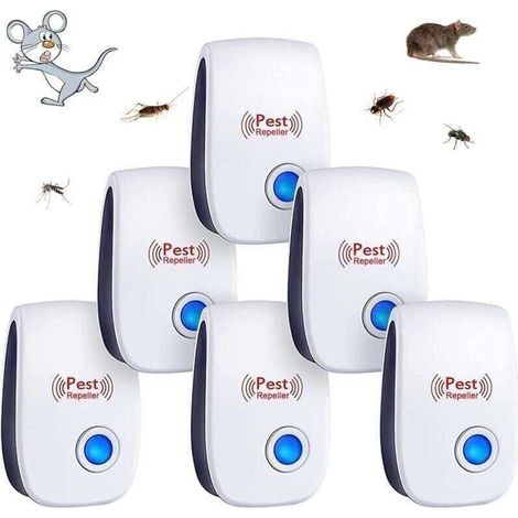 6pcs Répulsif à Ultrason Antiparasitaire, XU, Intérieur, Appareil Anti Moustique/Souris/Cafards/Rongeurs/Fourmis/Araignées/Insectes - KZQ (1/4)