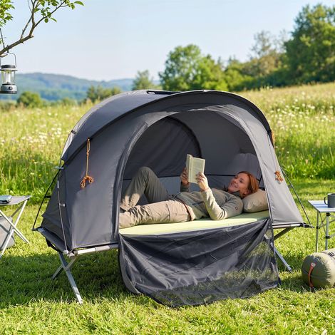 Ensemble de camping 3 en 1 comprenant un lit de camp 1 personne, une tente et un matelas gonflable - sac de transport inclus (1/5)