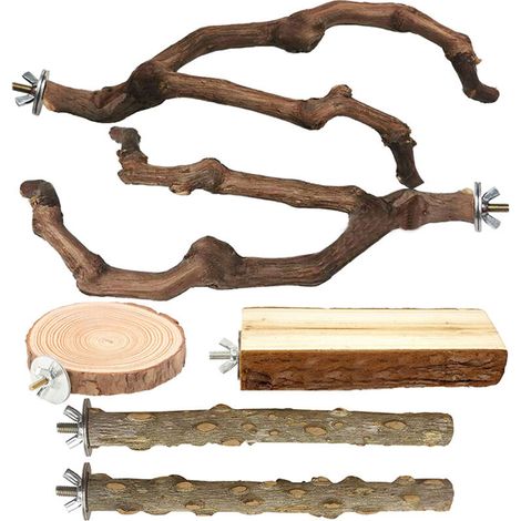 Lot de 6 perchoirs naturels en bois pour cage, en forme de raisin, pour perruches, perruches ondulées, calopsittes et inséparables. Accessoires de cage à mâcher. (1/5)