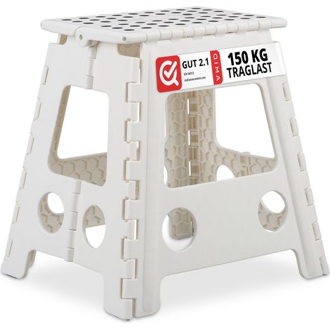 Relaxdays Klapphocker faltbar, 2er Set, Camping Hocker, großer Badhocker, bis 150 kg, Kunststoff, HBT: 39x39x32 cm, weiß