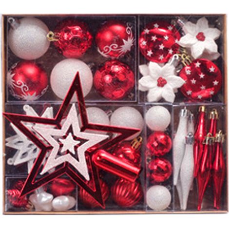 Adorno Para Árbol De Navidad - Set De 58 Piezas En Forma De Bola Estrella Corazón Y Copo De Nieve - Plástico Duradero (1/5)