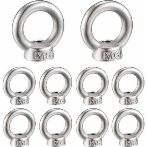 Juego de 10 tuercas anulares de acero inoxidable 304 para accesorios de elevación - Rosca M6 - Ideales para fijaciones y suspensiones - KZQ