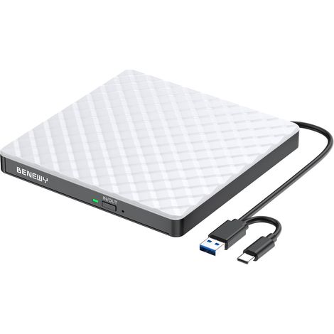 Lecteur DVD CD Externe,USB 3.0 Graveur DVD CD Externe Lecteur CD/DVD/ROM Optique Externe pour PC Laptop, Mac OS,Windows11/10/8.1/7/XP/Vista (1/5)