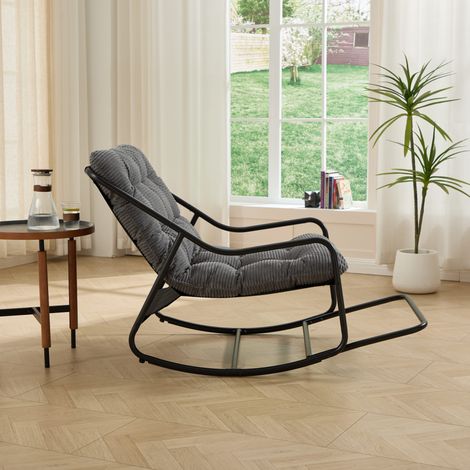 Fauteuil à bascule extérieur acier gris repose-pieds OKMYHOME (1/5)