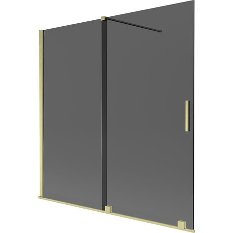 Mexen Velar paratia per vasca da bagno a 2 ante scorrevoli 160 x 150 cm, grafite, oro spazzolato - 896-160-000-41-55 (1/2)
