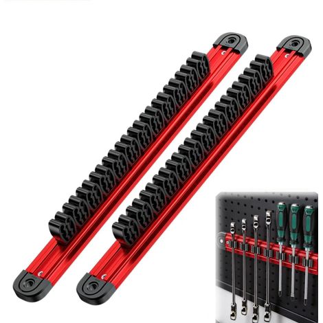 2PCS Supports Magnétiques Muraux pour Outils – 39,5 cm – 12 Clips Coulissants Par Rail – Aimant Néodyme Puissant – Pour Garage, Atelier, Cuisine – Accroche Tournevis, Pince, Clé – Sans Perçage (1/5)