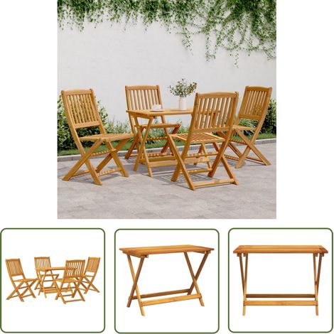The Living Store Ensemble à manger de jardin pliable 5 pcs bois massif d’acacia - Meubles De Jardin - Salon De Jardin - Mobilier Extérieur - Acacia Massif - Table Pliante (1/5)