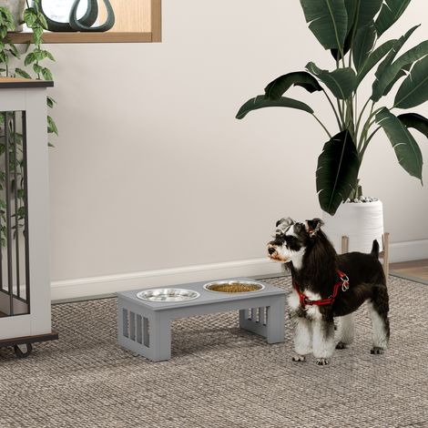 Comedero para perros antideslizante, 44x24x15 cm, gris, 0,9 L por cuenco.