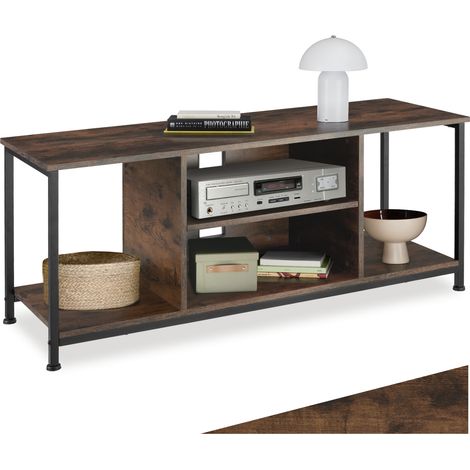 Meuble TV Style industriel Pieds réglables en hauteur Bois foncé (1/5)