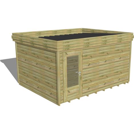 ABRI DE JARDIN bois Pin autoclave 27mm - 4,34x3,44m / 14,9m2 - Bac acier - Plancher bois
