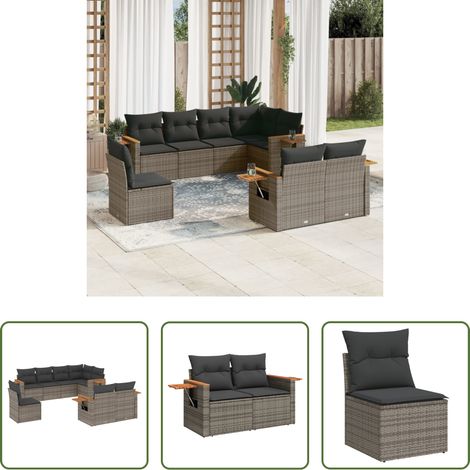 vidaXL Canapé en résine - Salon de jardin 8 pcs avec coussins gris résine tressée (1/5)