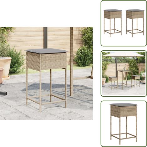 The Living Store Garten-Barhocker mit Kissen 2 Stk. Beige Poly Rattan - Gartenstuhl - Barhocker - Outdoor Möblierung - Gartenmöbel - Rattan Gartenmöbel (1/5)