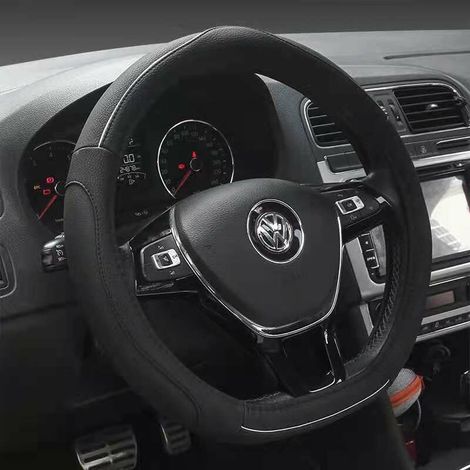 D Type Vehicle Steering Wheel Cover Car Steering Wheel Protector D-Shape Diameter 38cm (15") PU Leather,Car Replacement Part[Flat Bottom,All Black] (1/4)