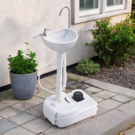 Lavabo de camping portable hellgrau en HDPE 51 x 33,5 x 103 cm (1/5)