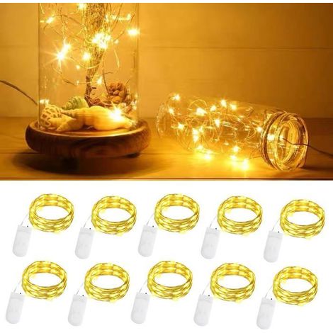 Guirlande Lumineuse Led À Piles,10×20 Pcs Fil Lumineux Avec Pile Cr2032 Sur 2M Fil Argenté Étanche Micro Fée Lumières Pour Chambre (1/4)