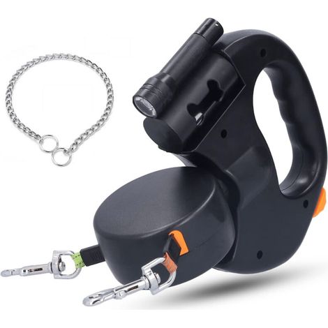 Laisse Double pour 2 Chiens,Laisse Chien Enrouleur pour Chien Jusqu'à 25kg/55 lb,Ruban en Nylon Solide Extensible à 3M, avec Cout (1/4)