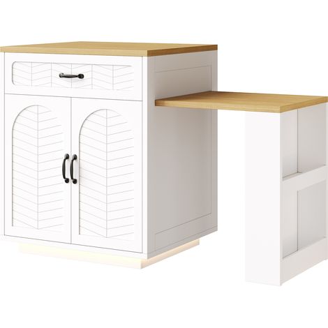 Îlot de cuisine / meuble de cuisine / buffet / meuble bar avec bande lumineuse LED, desserte fixe, avec table extensible, 2 tiroirs, 4 portes, noir/blanc