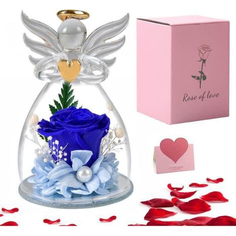 Figurine - Rose Eternelle - Ange - Fleur Stabilisée - Cadeau Fête des Mères - Bleu (1/5)