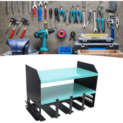 Étagère murale de rangement pour perceuses électriques, tournevis et outils bleue. (1/5)