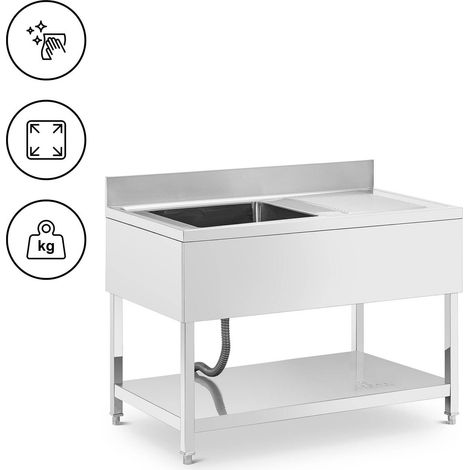 Plonge inox - Royal Catering - Dimensions de la table : 120 x 70 x 97 cm - Bac : 500 x 500 x 300 mm (1/5)