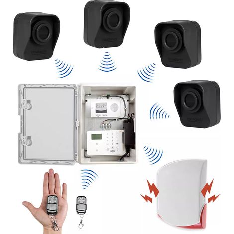 Kit "hangar agricole" - Point d'alerte GSM 4G IP65 + 4 détecteurs de mouvement à piles + sirène 120 dB (DA600+/KP) (1/5)