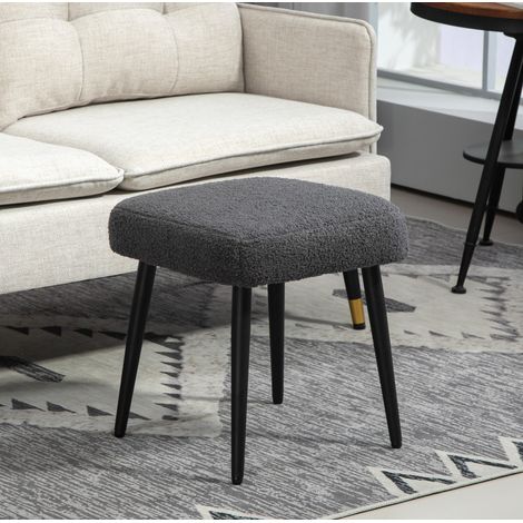 Tabouret carré 42 x 42 x 44 cm en polyester effet cachemire gris foncé, pieds en acier HAVRYA (1/5)