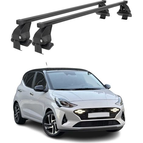 OMAC Dachträger Querträger Stahl für Hyundai i10 III 2020-2026 – Abschließbar – City-Crash-getestet – DIN 75302:2020 – ISO/PAS 11154:2006 – Max. 50 kg Schwarz (1/5)