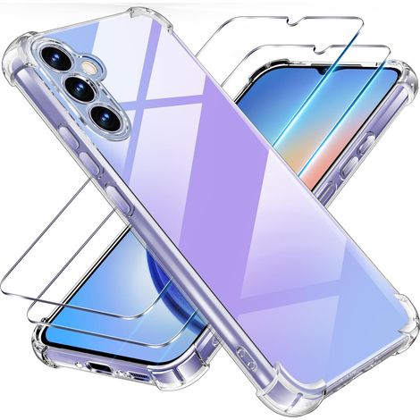 3 en 1 Verre Trempé et Coque pour Samsung Galaxy A34 5G, [Coussin d'air Intégré] Anti-Jaunissement Souple TPU Bumper Coque Protection pour a34 Samsung 5g, Transparente (1/5)