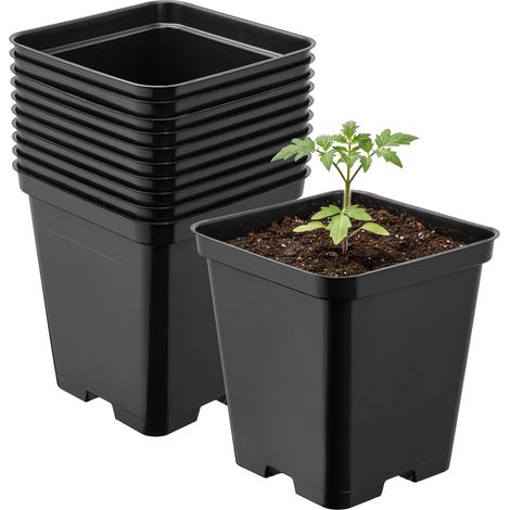 Garronda Pot de Fleur Carré en Plastique 9 × H 9,6 cm (0,5L) Lot 10 Godets Semis Pots de Pépinière avec Drainage Résistants Intempéries pour Culture Plantes Jardin Serre Intérieur Extérieur GD-0199