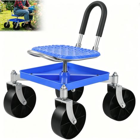 Siège de jardin sur roues – Charge 150 kg – Réglable en hauteur – Chariot de jardin mobile avec rangement - Rotation à 360° (1/5)