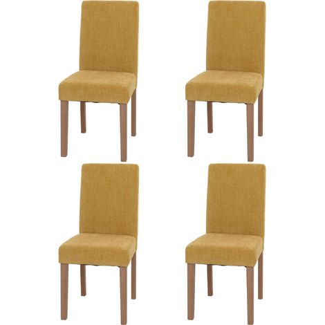 Lot de 4 chaises de salle Ă manger Littau, chaise de cuisine Ă dossier haut, tissu/textile chenille bois jaune, pieds (1/5)