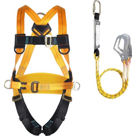 Harnais de sécurité antichute, harnais anti chute intégral réglable avec double longe et crochets, pour homme, travaux en hauteur, escalade, toiture, charge 100 kg (1/5)