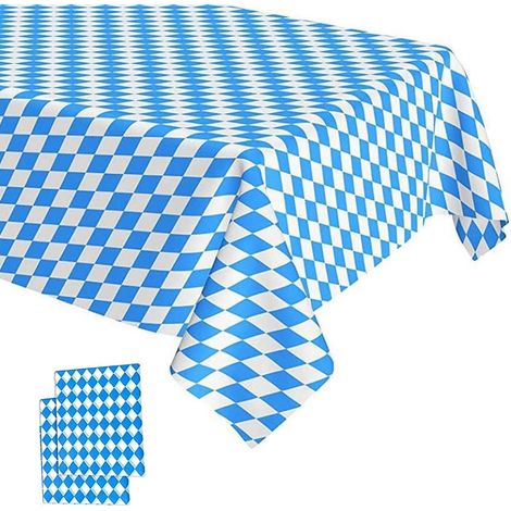 Set de 2 nappes Oktoberfest 137x274cm Bleu Blanc motif losange plastique imperméable