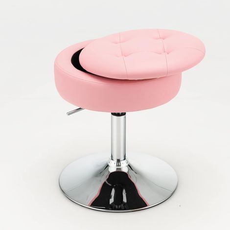 COSTWAY Tabouret de Coiffeuse Pivotante à 360 Degrés Hauteur Réglable 51-66 CM, Tabouret de Maquillage Couvercle Amovible Rangement Caché, pour Salon, Bureau, Barbier, Rose (1/5)