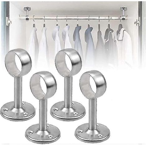 Lot de 4 supports de tringle à rideaux à fixer au plafond, en acier inoxydable, pour penderie ou dressing (25 mm). (1/5)