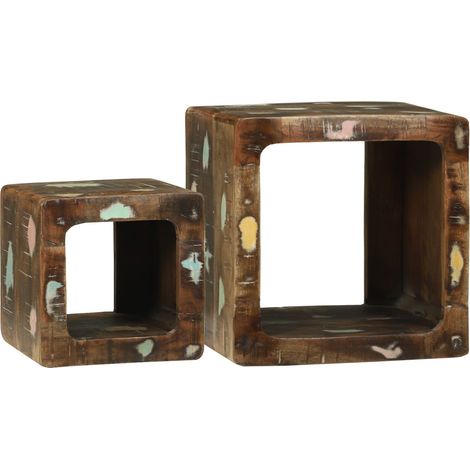 2pcs Meubles TV, Banc TV, Meuble de rangement Multicolore 36 x 30 x 36 cm Bois Recyclé Solide fr125 - Maison La Vie