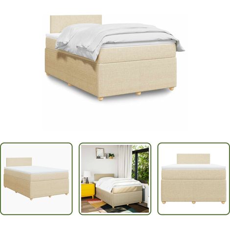 vidaXL Surmatelas - Sommier à lattes de lit avec matelas crème 120x190 cm tissu (1/5)
