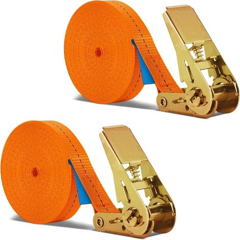 2 Pièces 12m Sangle d'Arrimage, Sangle à Cliquet avec Boucle de Serrage, 1000KG Sangle de Fixation,Largeur de Sangle 25 mm,Sangle à cliquet avec cliquet pour Fixation Voiture,Moto,Bagage (1/5)
