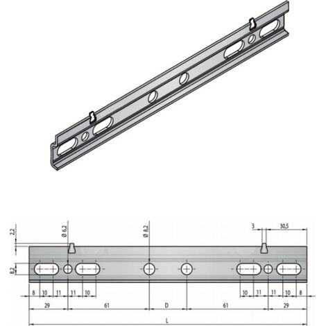 Pour Module de 800 mm - Barre Rail Profilé Universelle en Acier - Guide de Montage Pour Éléments Hauts Pour Meubles et Cuisines Suspendus