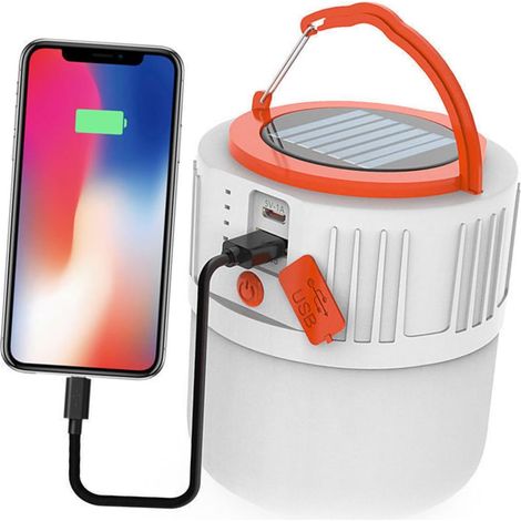 Faltbare Campinglampe, wiederaufladbar, faltbar, USB-Ladefunktion, 2400 mAh, für Camping, Solar- und USB-Ladefunktion (1/3)