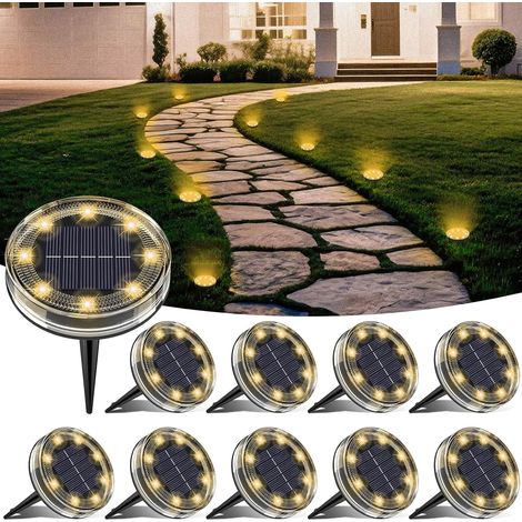 Lot de 6 Lampe Solaire Au Sol, 8 LED Lumiere Solaire Exterieur Jardin IP68 Étanche, Spot Solaire Extérieur pour Chemins Pelouse Terrasse Allée Cour Piscine Passerelle, Blanc Froid (1/5)