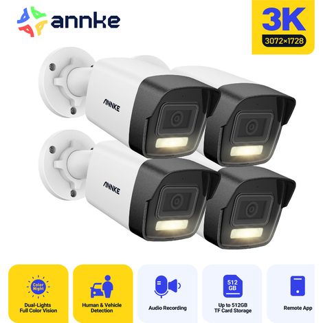 ANNKE PoE Cámara de seguridad exteriores 3K visión nocturna a color, detección movimiento acceso remoto,4pcs (1/4)