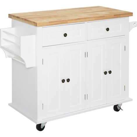 easycomfort carrello da cucina portavivande con cassetti, armadietti, portaspezie e 4 ruote, legno, 111x44.5x82.5cm, bianco (1/5)
