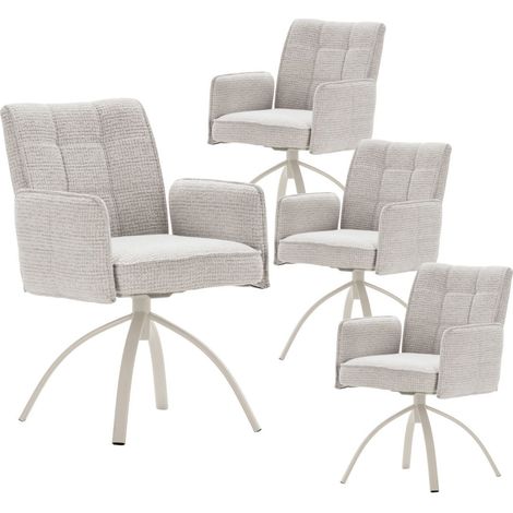 Lot de 4 fauteuils de table pivotants en tissu chenille beige pied design métal crème - CLAUDE (1/5)