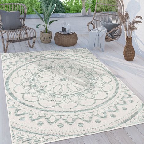 Paco Home Outdoor Teppich wetterfest & robust Mandala Boho Design pflegeleicht flachgewebt Türkis, 200x280 cm