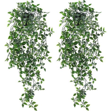 2pcs Plante Artificielle Tombant 80cm avec Pots, Lierre Artificiel, Plantes Artificielles Suspendues Intérieur Extérieur, Fausse Plante Interieur Decoration Maison Murale Balcon Deco Chambre Cuisine B (1/5)