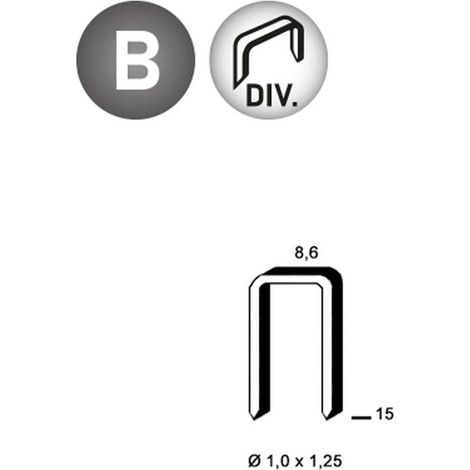 6 200 Agrafes H-15 - Galvanisées - Divergentes - 8.6x15x1x1.25 mm - D-Work (1/4)