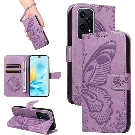 Coque pour Honor 200 Lite 5G 6.7\",Pochette Protection Etui Housse Premium Cuir PU,Fermeture Magnétique.Violet crested papillon F68 (1/5)